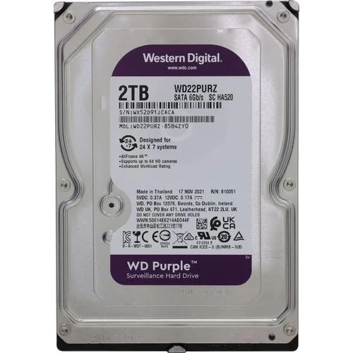 Western Digital Жесткий диск 2 ТБ WD Purple WD22PURZ